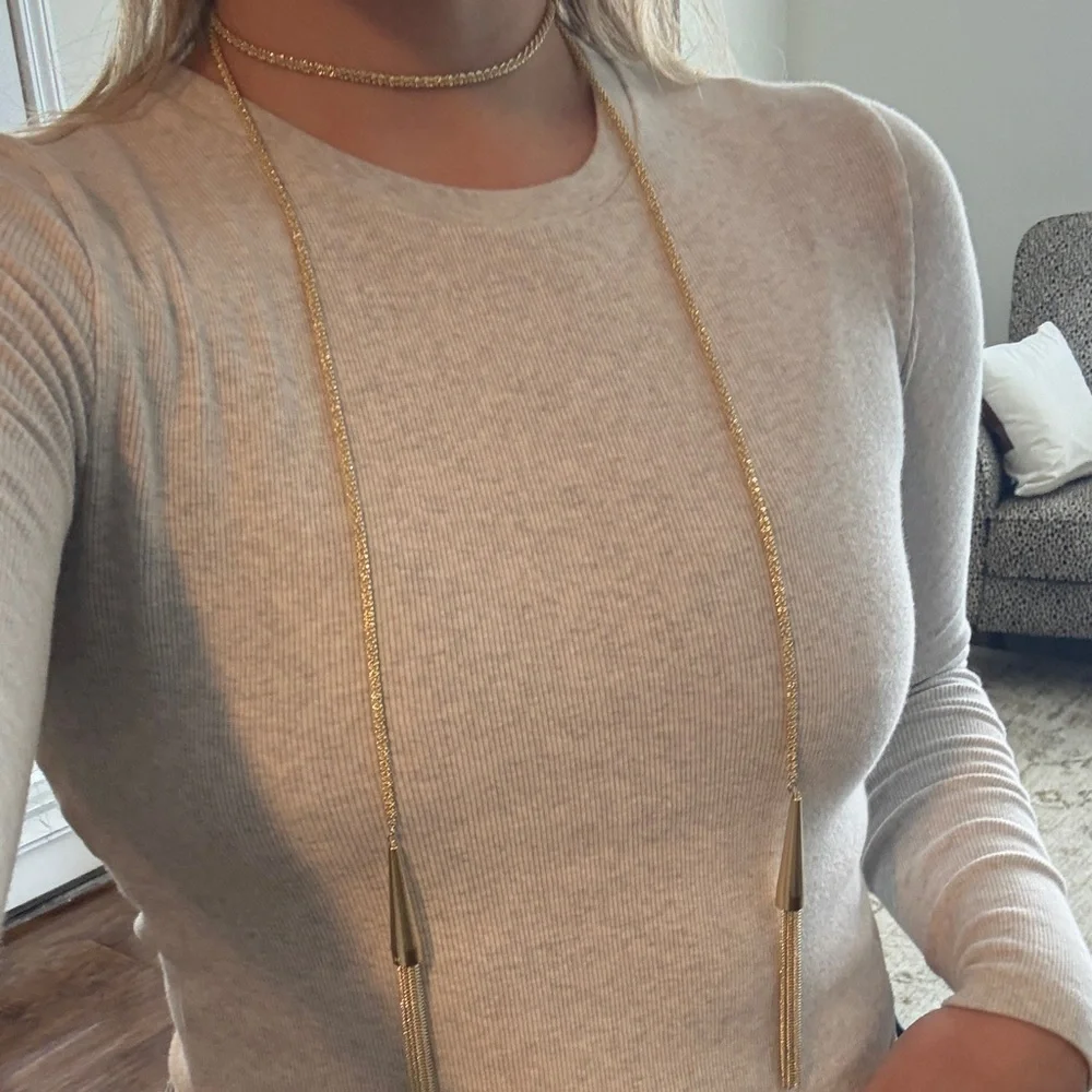 Kendra Scott Gold Long Double-Tassel Necklace - Picture 2 of 4
